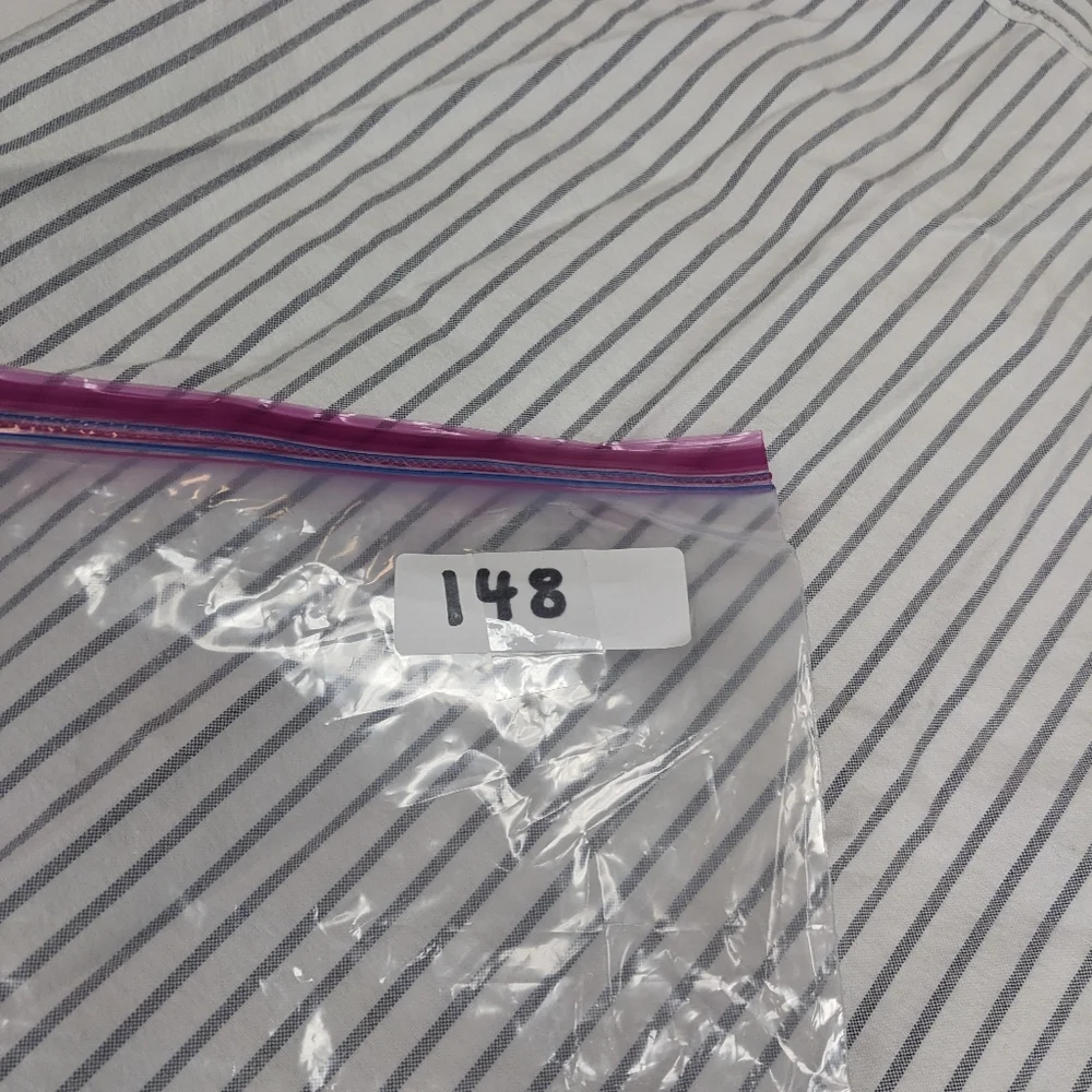 White and Blue pinstripe Short sleeve button down shirt dress with pockets [148] - Picture 8 of 8